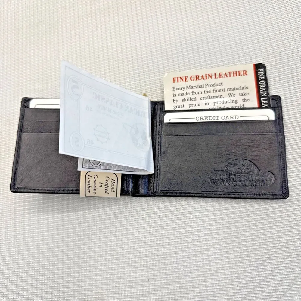Marshal Genuine Soft Leather Bifold Black Money Clip - New